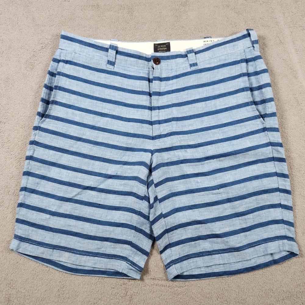 J Crew Stanton Shorts Mens size 32 Blue Striped Baird McNutt Irish Linen 9"